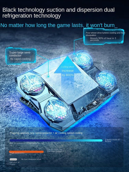 Gaming Laptop Cooler Semiconductor Stand Dual-Mode Thermoelectric & Fan System Notebook 12-17” Cooling Pad with RGB, Phone Holder, Adjustable Speed, 2-Port USB Hub - Conquer Lag, Stay Cool