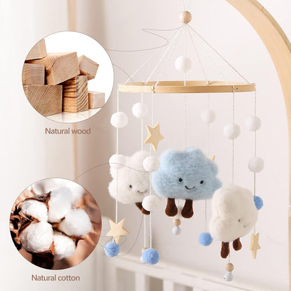 Promise Babe Mobile Baby Wood with Felt Balls Baby Room Bed Hanging Bell Clouds Star Crocheted Felt Mobile Windshield Baby Boys Girl Cot Bed Baby Star Moon Clouds Mobile