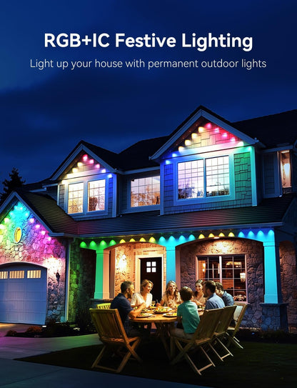Permanent Outdoor Lights -Smart Eave Lights for House 25ft with 18 LED, RGB+IC IP67 Waterproof Eternity Lighting for Daily Decor, Work with Remote, APP, Alexa, Google Assistant
