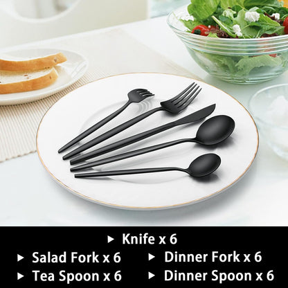 30-Piece Black Silverware Set, Flatware Set for 6, Food-Grade Stainless Steel Tableware Cutlery Set, Utensil Sets for Home Office Restaurant Hotel, Dishwasher Safe