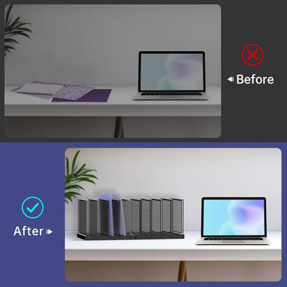 9-Section File Organizer for Desk, Vertical File Holder Desktop File Folder Organizer, Upright Mesh Desk Organizer Mail Organizer Office Organization for Home Office, Black, 2 Pack