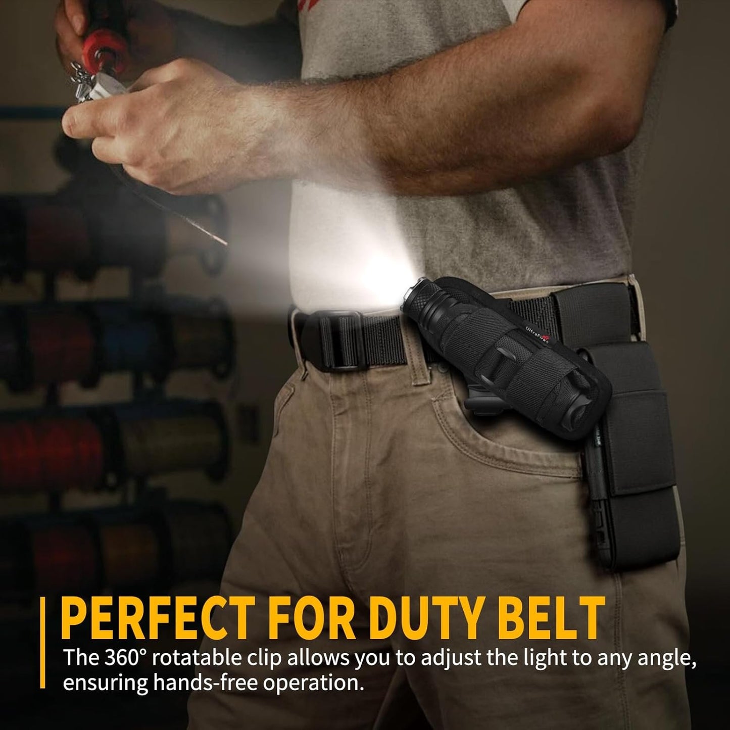 ULTRAFIRE Tactical Flashlight Torch with Holster, 1200 High Lumen Rechargeable LED Flashlight, Zoomable Small EDC Flashlight with Duty Belt Holder Pouch, 6 Modes Bright Flash Light, T4