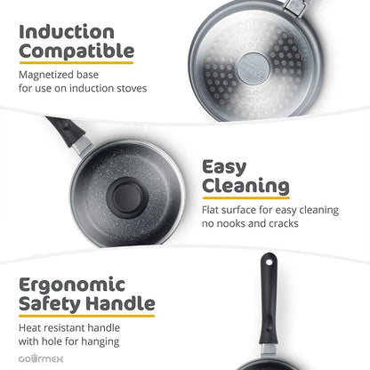 GOURMEX 2L Induction Casserole Pot | Black with Nonstick Coating | Compatible with All Heat Sources | Ideal for Cooking, Boiling and Braising | Includes Glass Lids (1.8L)