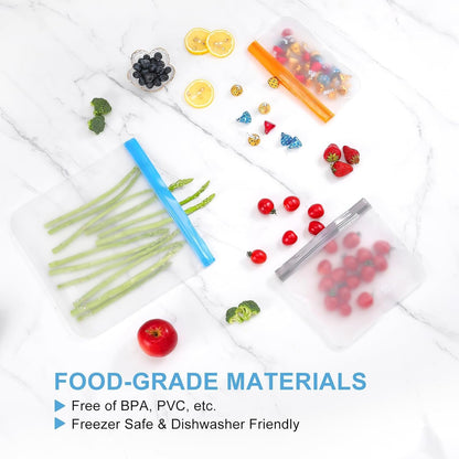 6 Pack Reusable Gallon Freezer Bags Dishwasher Safe, BPA Free Silicone, Leakproof Storage Bags for Marinate Meats, Cereal, Vegetables, Home Organization(Grey)