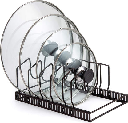 Levanco 7+Holder Adjustable Lids Organizer Rack for Kitchen Bakeware, Dinnerware, Cookware, Cutting Boards, Plates, Pot Lids