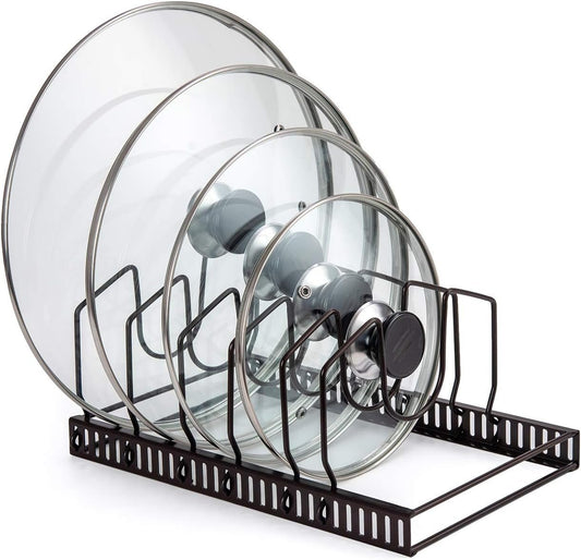 Levanco 7+Holder Adjustable Lids Organizer Rack for Kitchen Bakeware, Dinnerware, Cookware, Cutting Boards, Plates, Pot Lids