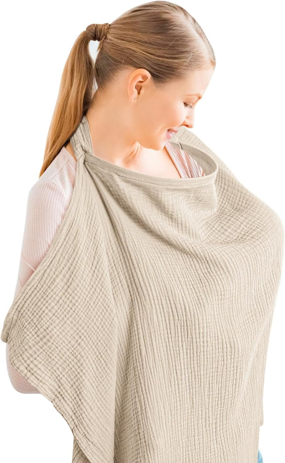 Konssy Muslin Nursing Cover for Baby Breastfeeding, Breathable 100% Cotton Breastfeeding Cover with Rigid Hoop for Mother Nursing Apron, Multi-use Carseat Canopy