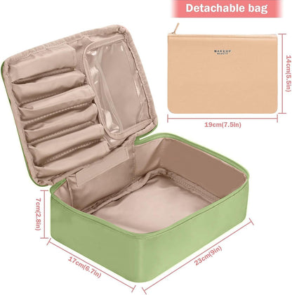 Makeup Bag, Makeup Bag, Travel Beauty Case Women Toiletry Bag, Cosmetic Organizer for Women and Girls[With Brush Holder and Detachable Pouch], green, Makeup Bag