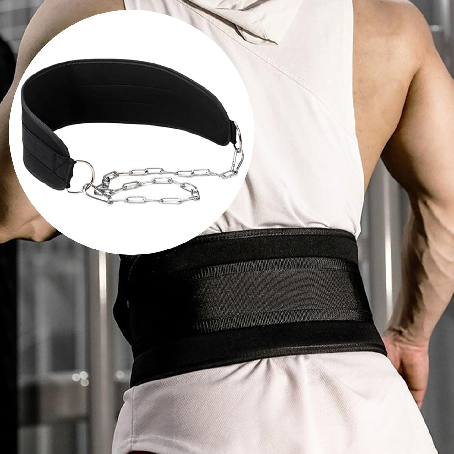 Weight Training Belt, Squat Fitness Gear, Steel Chain Support, Ergonomic Waist Fit, Heavy Load Capacity, Black, Great for Deadlifts, Calisthenics, and Home Gym Workouts