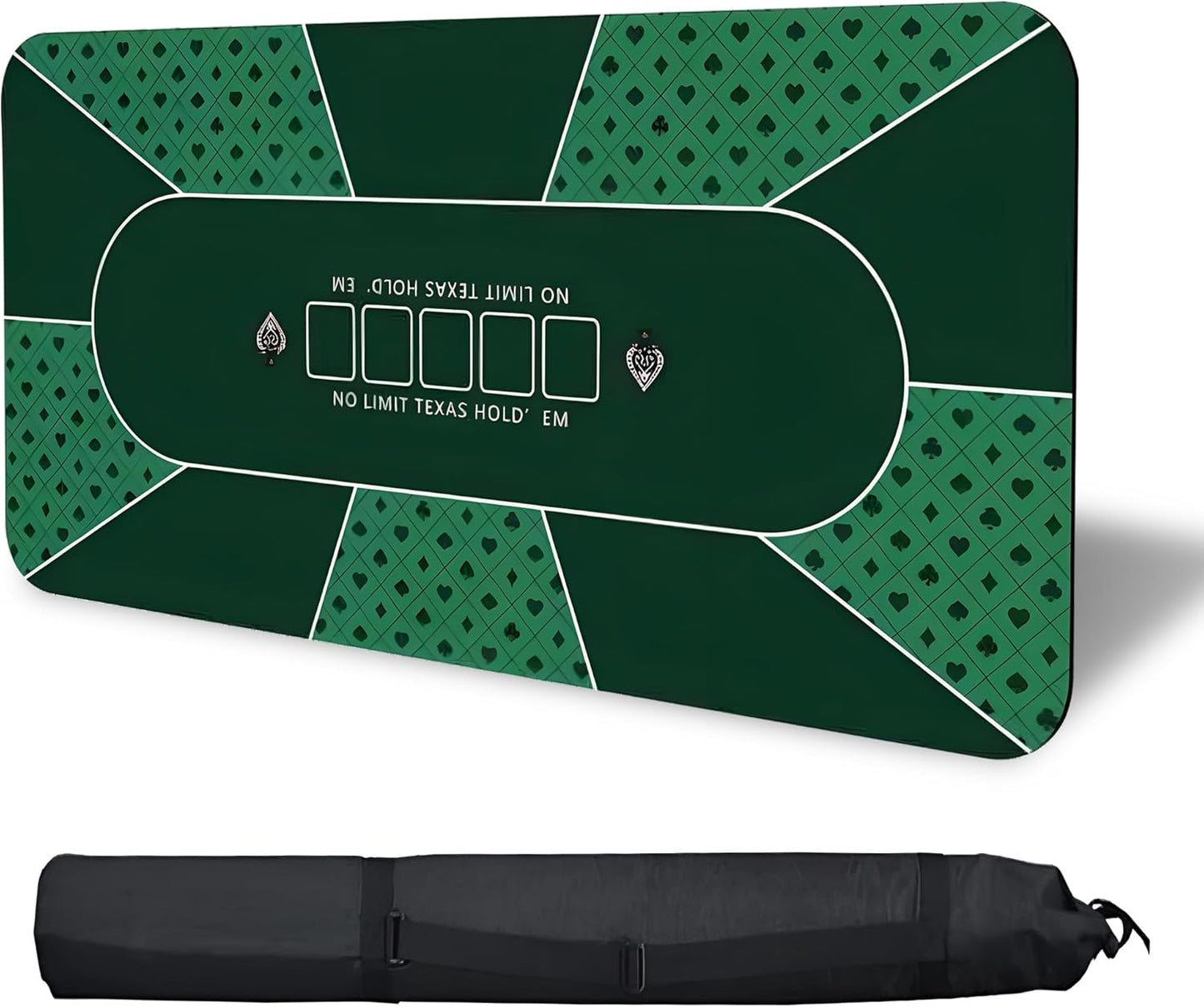 Poker Mat 70 x 35 Inch/180x90cm - 8-10 Players Texas Hold'em Poker Rubber Mat Poker Topper for Tables, Folding Portable Poker Table Top with Carrying Bag for Poker Games, Blackjack, Casino (Green)