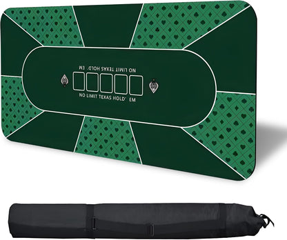 Poker Mat 70 x 35 Inch/180x90cm - 8-10 Players Texas Hold'em Poker Rubber Mat Poker Topper for Tables, Folding Portable Poker Table Top with Carrying Bag for Poker Games, Blackjack, Casino (Green)