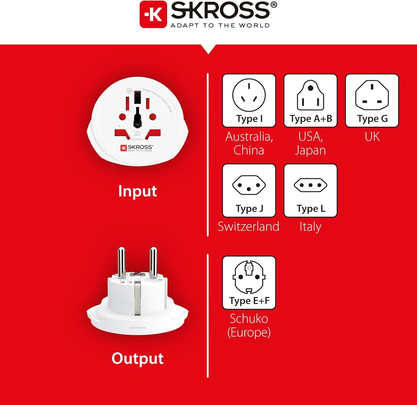 SKROSS Country Travel Adapter - World to Europe - white