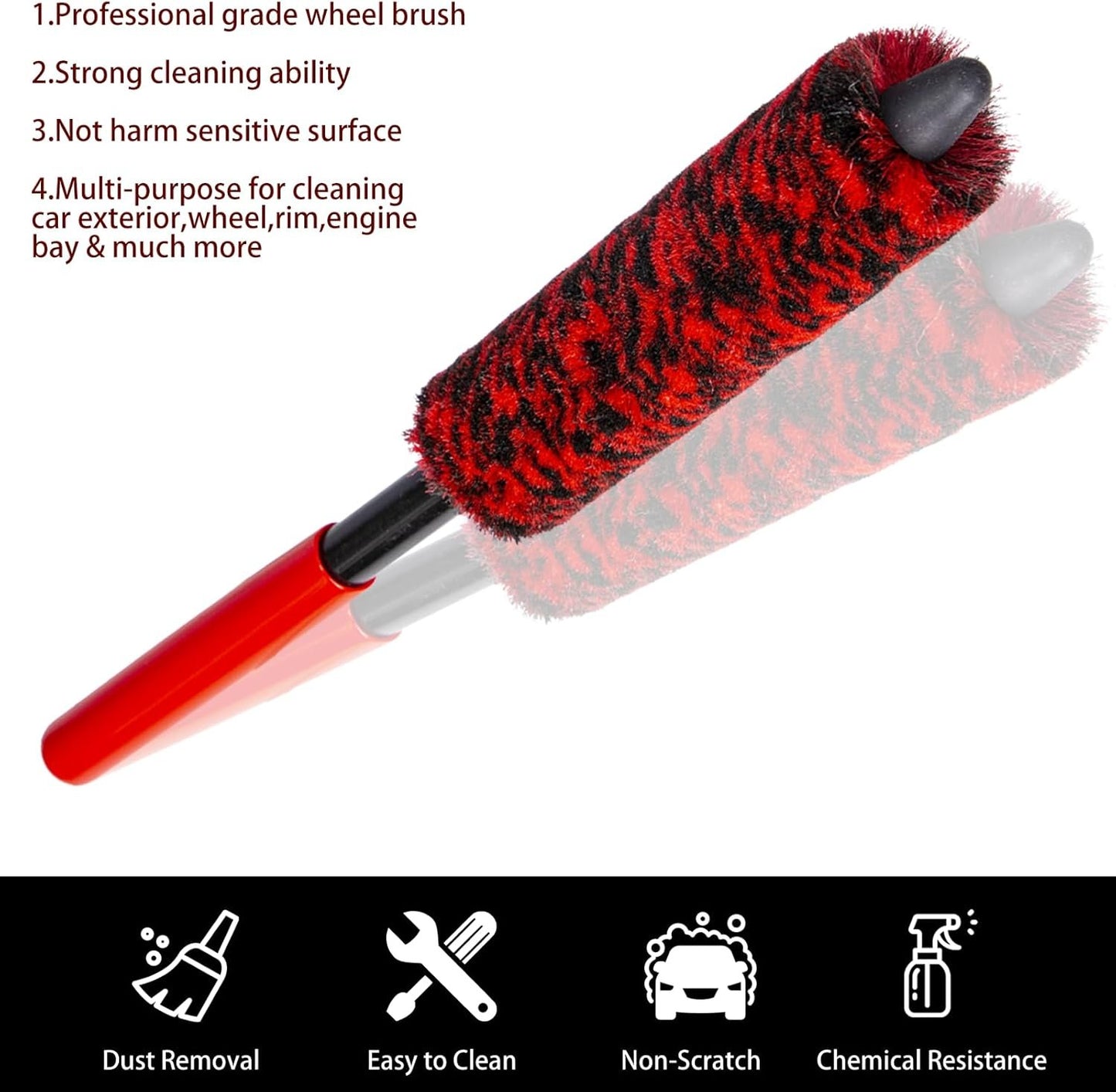 Metal Free Soft Wheel Cleaner Brush, Synthetic Wool Car Cleaning Brush, Highly Water Absorption, Dense and Durable Tire Brush for Cleaning Wheels, Rims, Spokes, Fenders, Engines…