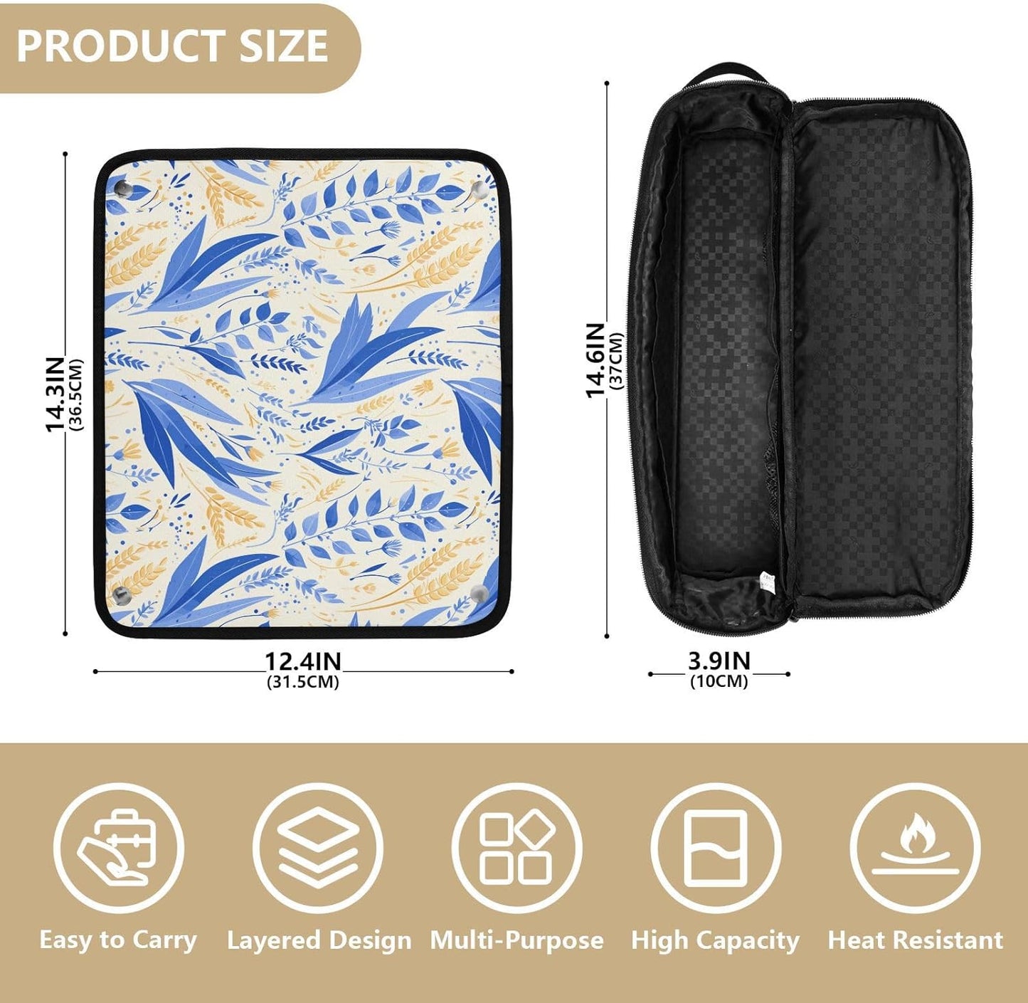 Borsa da viaggio per strumenti per capelli caldi blu cielo profondo e tappetino resistente al calore, organizer impermeabile per ferro arricciacapelli piatto e accessori per la cura dei capelli da