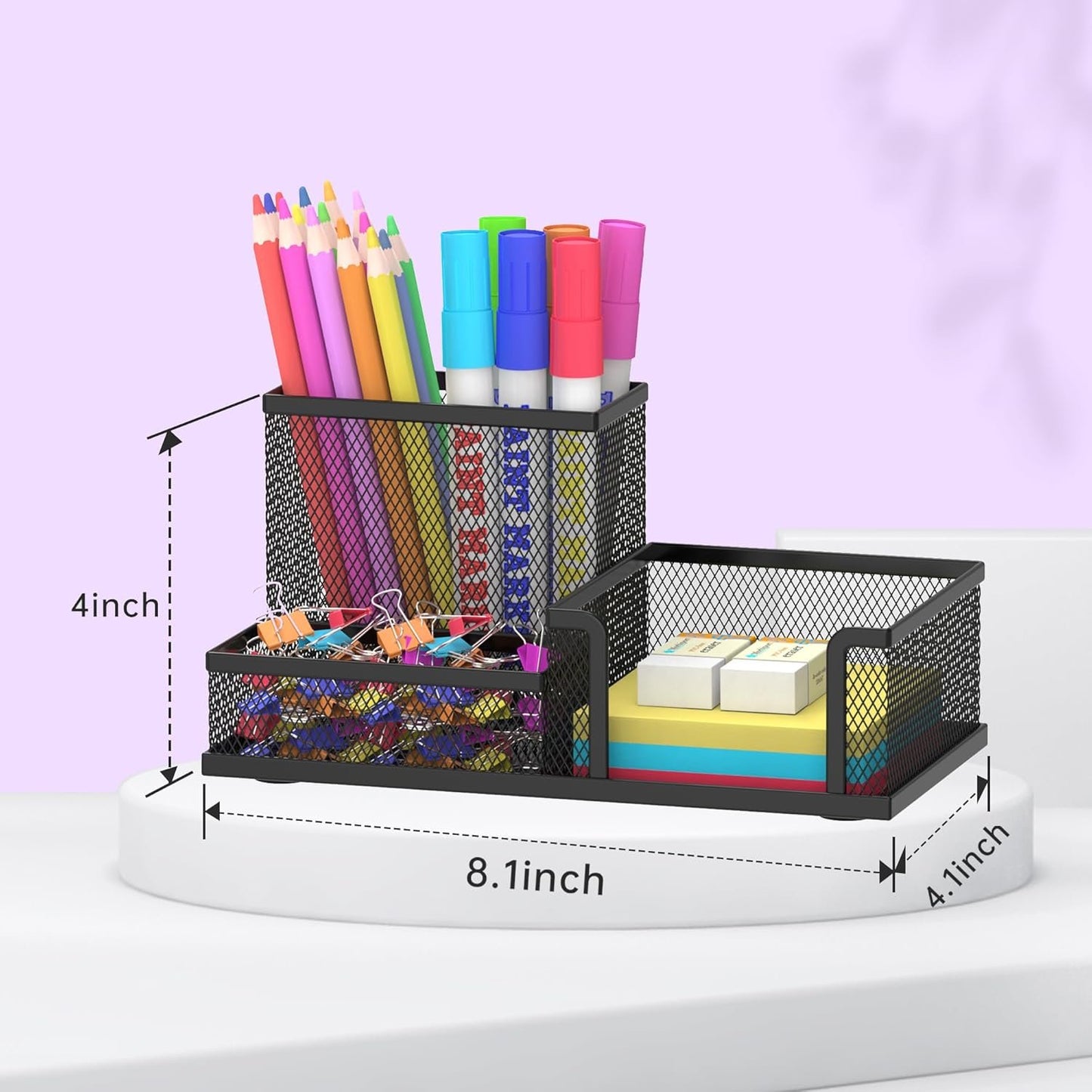 SUPEASY Mesh Pen Holder Desk Organizer, Office Supplies Pencil Storage with 3 Compartments, Office Desk Accessories and Workspace Organizers for Home School, Black