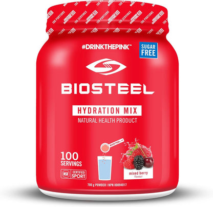 BioSteel Hydration Mix, Great Tasting Hydration with Zero Sugar, and No Artificial Flavours or Preservatives, Mixed Berry Flavour, 100 Servings per Tub