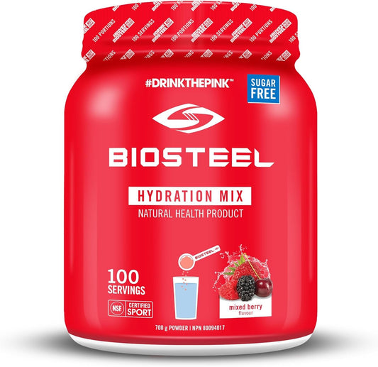 BioSteel Hydration Mix, Great Tasting Hydration with Zero Sugar, and No Artificial Flavours or Preservatives, Mixed Berry Flavour, 100 Servings per Tub