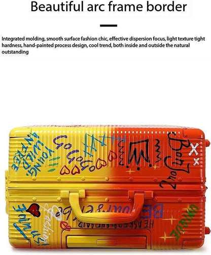 Practical Luggage Large Capacity Suitcases with Wheels Fashion Graffiti Luggage Adjustable Trolley Carry On Luggage Security Combination Lock Easy to Move