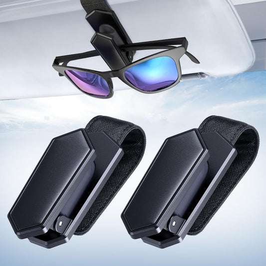 One-Handed-Operation Sunglasses Holder for Car, 2 Pack Visor Sunglass Holder Clip, Car Accessories Interior, Universal Fit Silicone Padded Visor Sunglass Holder Car, Unmatched Durability