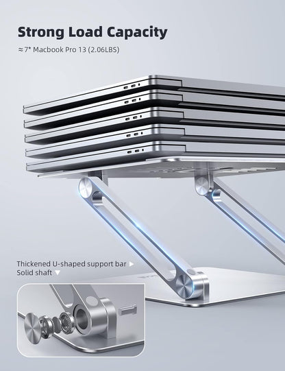 Lamicall Adjustable Laptop Stand, Portable Laptop Riser, Aluminum Computer Stand for Desk Table Foldable, Ergonomic Notebook Holder Cradle for MacBook Air Pro, Dell XPS, HP (10-17.3'') - Silver