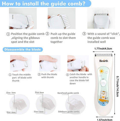 Bimirth - Electronic Hair Razor for Kids with USB Rechargeable Razor and Ceramic Blade, Waterproof, 3 Protective Combs