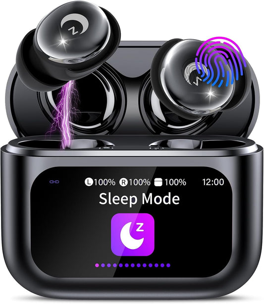 Sleep Earbuds, Bluetooth 5.4 Mini Wireless Ear Euds with Multifunctional Touch Screen, 48H Bass Stereo Headphones with Sleep Mode/5 EQ Modes/ENC Noise Cancelling, IPX7 Earphones for iOS Android