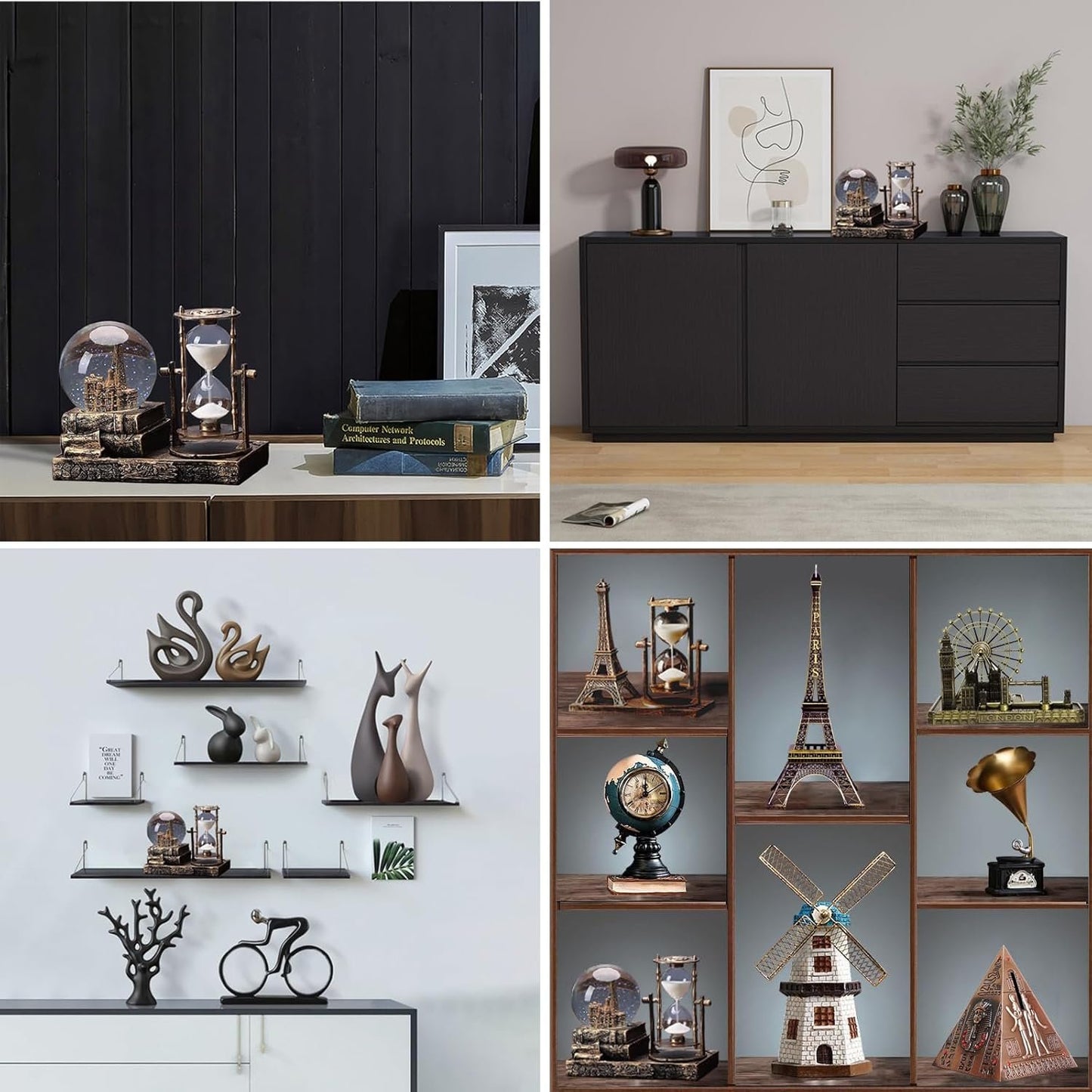 IDORTYBB LED Music Crystal Snow Globe with Hourglass Timer Home Decoration for Living Room Bedroom Book Shelf TV Cabinet Desktop Decor Statue Figurine Table Centerpieces Ornaments (Brass)