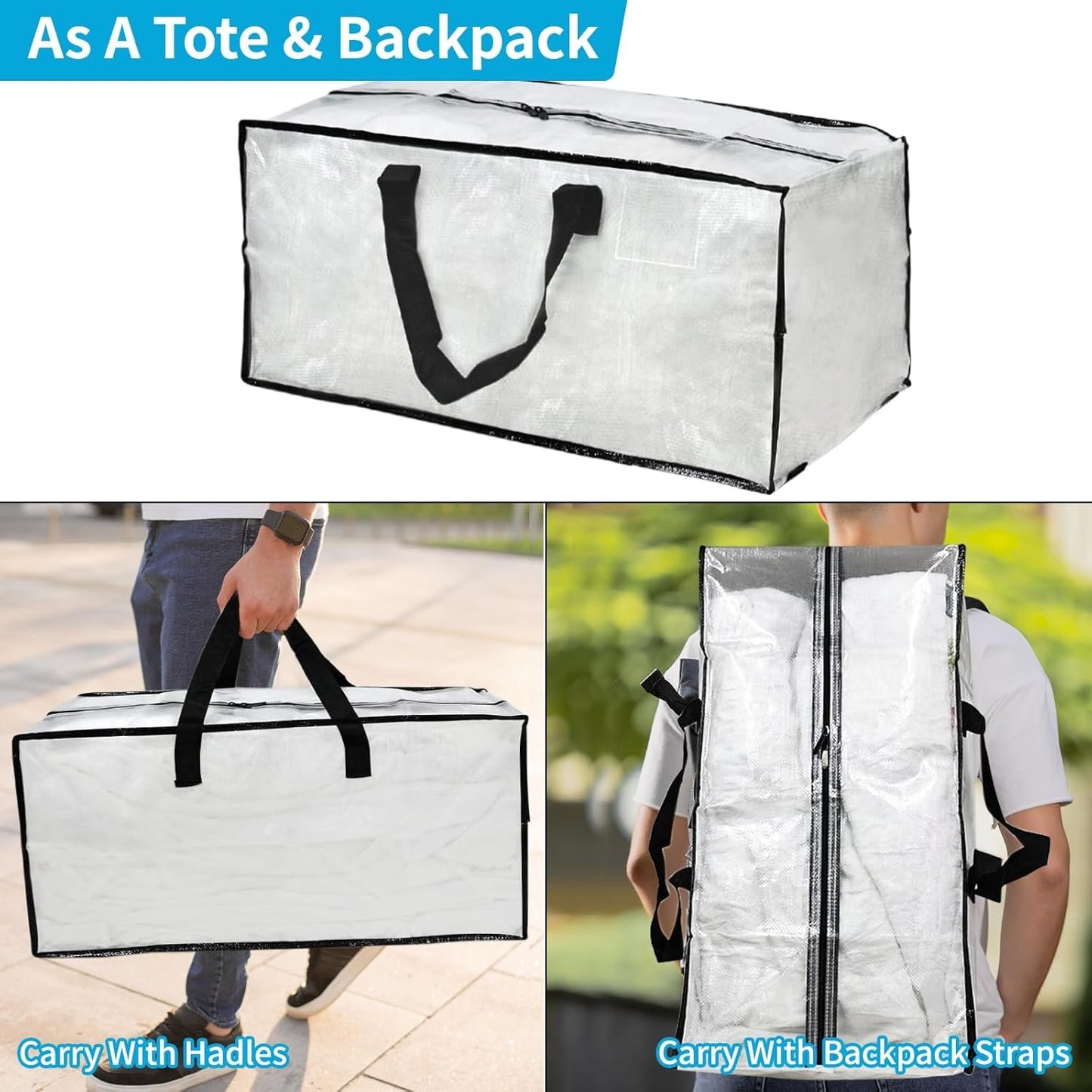 Heran 8 Pack Extra Large Moving Bags with Backpack Straps & Carrying Handles, 92L Heavy Duty Storage Bags with Zippers, Alternative to Moving Boxes, Storage Totes for Clothing Blankets Space Saving