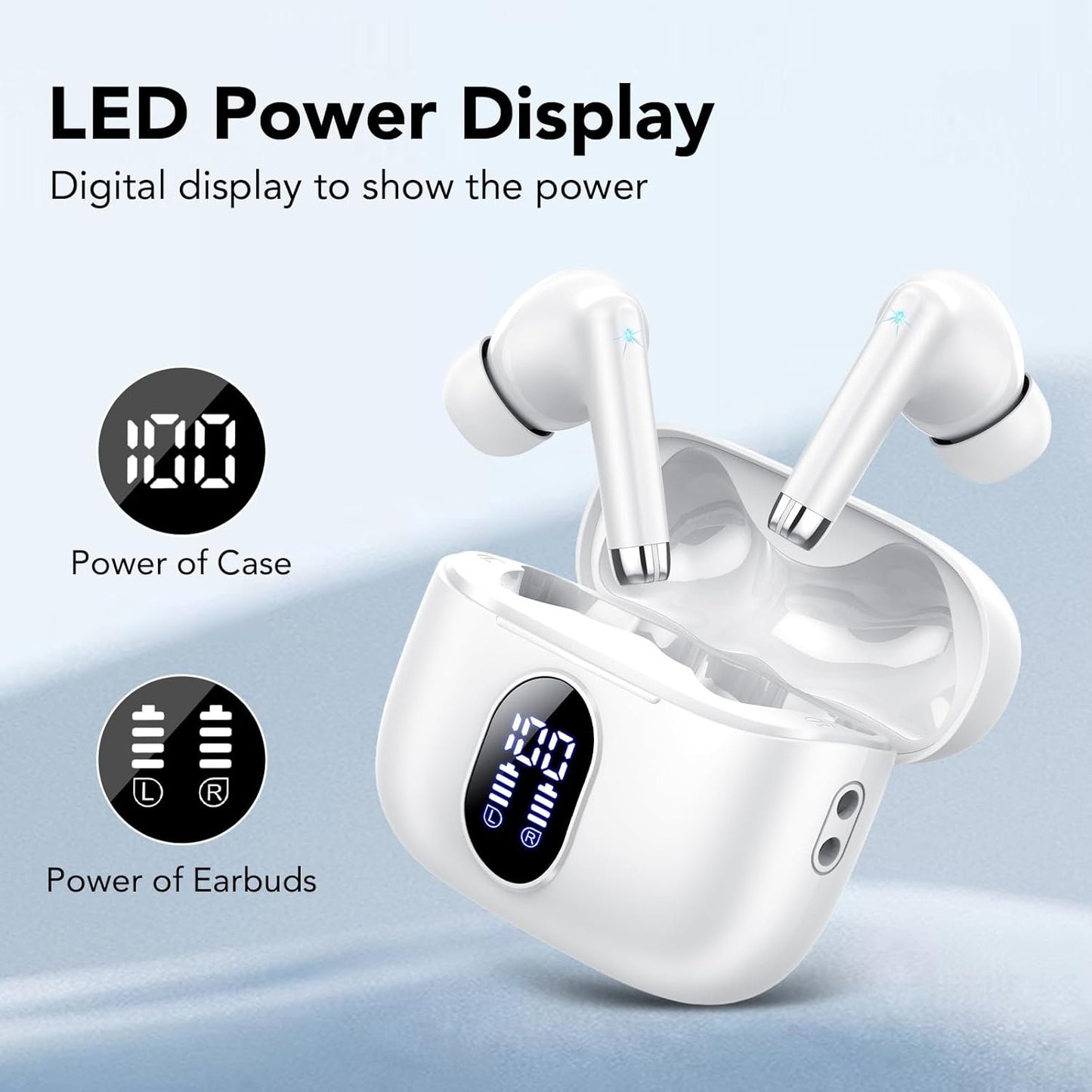 Wireless Earbuds, 2025 New Bluetooth 5.4 Headphones HiFi Stereo with 4 ENC Mic, 40H Mini Ear Buds In-Ear Noise Cancelling Earbuds with LED Screen, Ultra Light USB-C Bluetooth Earphones for Android iOS