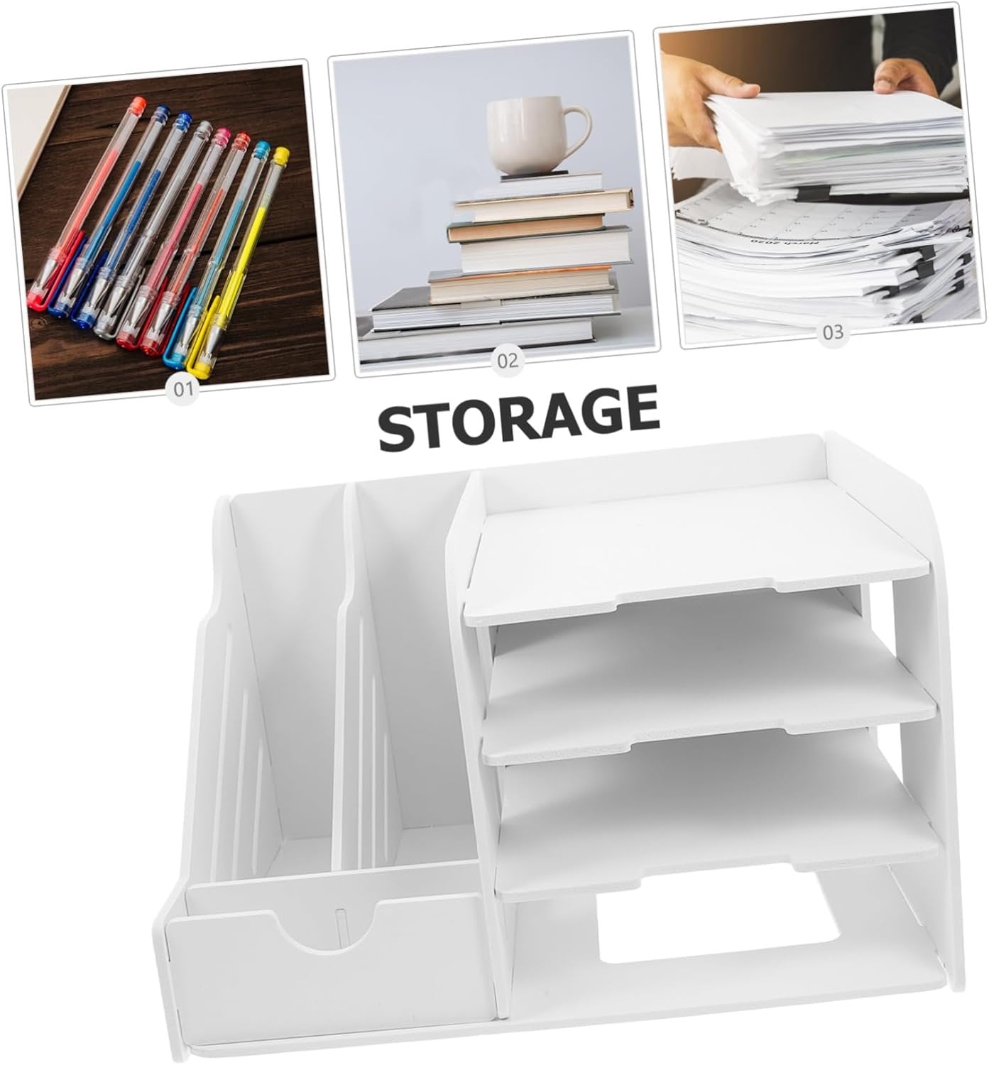 TEHAUX Multi File Organizer for Desk Elegant White Document Storage Rack Holder Stand for Home Office Classroom Workspace Organization