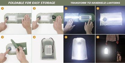 Inflatable Solar Tube Lantern – Solar and USB Rechargeable, 4 Lighting Modes, IP66 Waterproof Light Bar with Power Bank, Portable Tent Light for Outdoor Camping, Hiking and Emergency Use Indoor