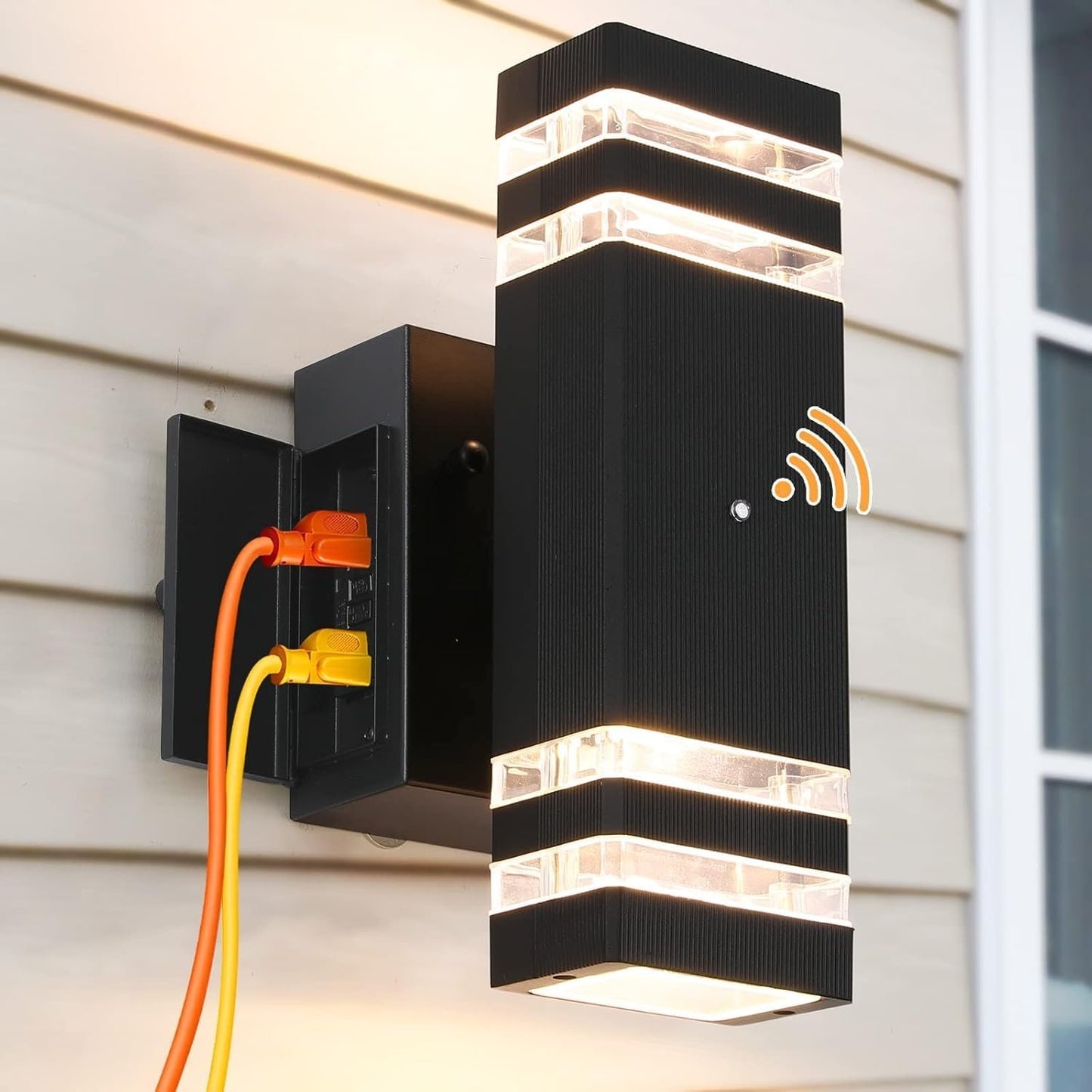 OUTKEIEI Outdoor Lights with GFCI Outlet, Up and Down Dusk to Dawn Porch Lighting, Exterior Light Fixture Waterproof, Outside Lights for House Front Door Patio Garage