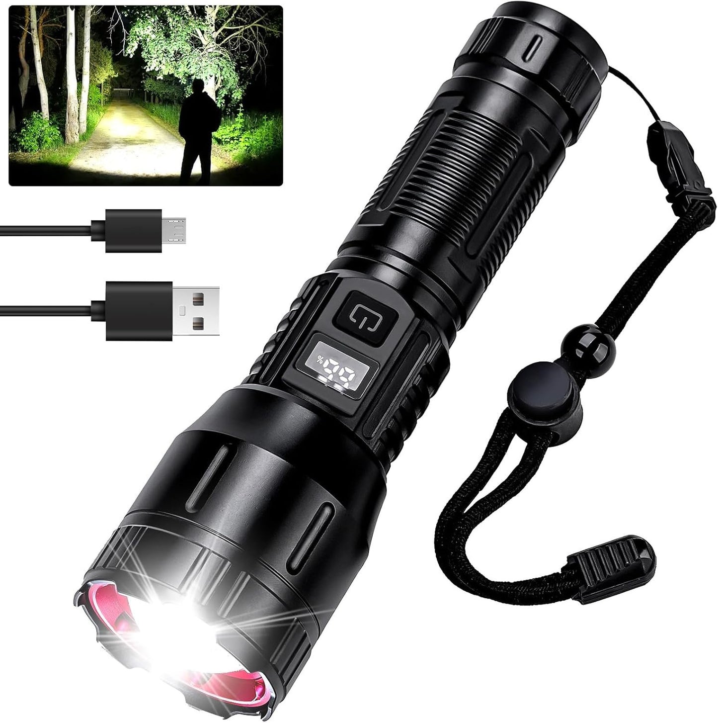 Peascat Flashlight High Lumens Rechargeable, Tactical Bright LED Flashlights, High Powered Handheld Flash Light with 3 Modes, Type-C, 16Hrs Runtime, Zoomable, Waterproof for Emergency