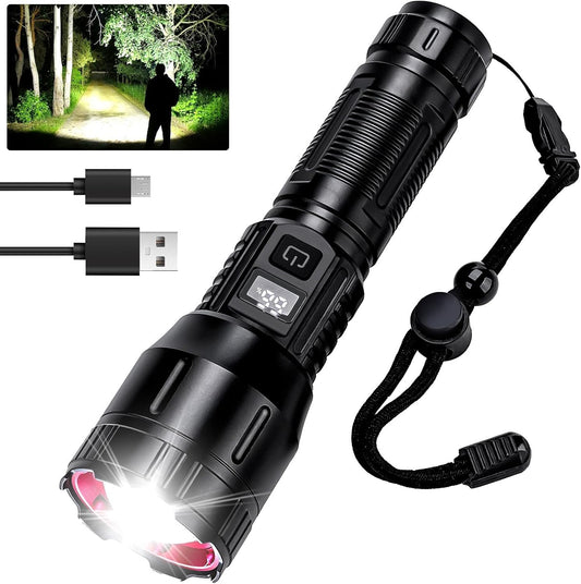 Peascat Flashlight High Lumens Rechargeable, Tactical Bright LED Flashlights, High Powered Handheld Flash Light with 3 Modes, Type-C, 16Hrs Runtime, Zoomable, Waterproof for Emergency