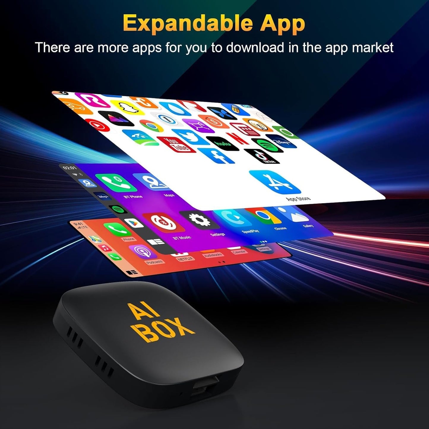 4-in-1 Wireless CarPlay Adapter Support Netflix/YouTube/TF Card, Android Auto & Carplay Adapter with USB-A & USB-C Cables, Convert Wired to Wireless Apple Dongle, Video Box Car Game for iOS 10+