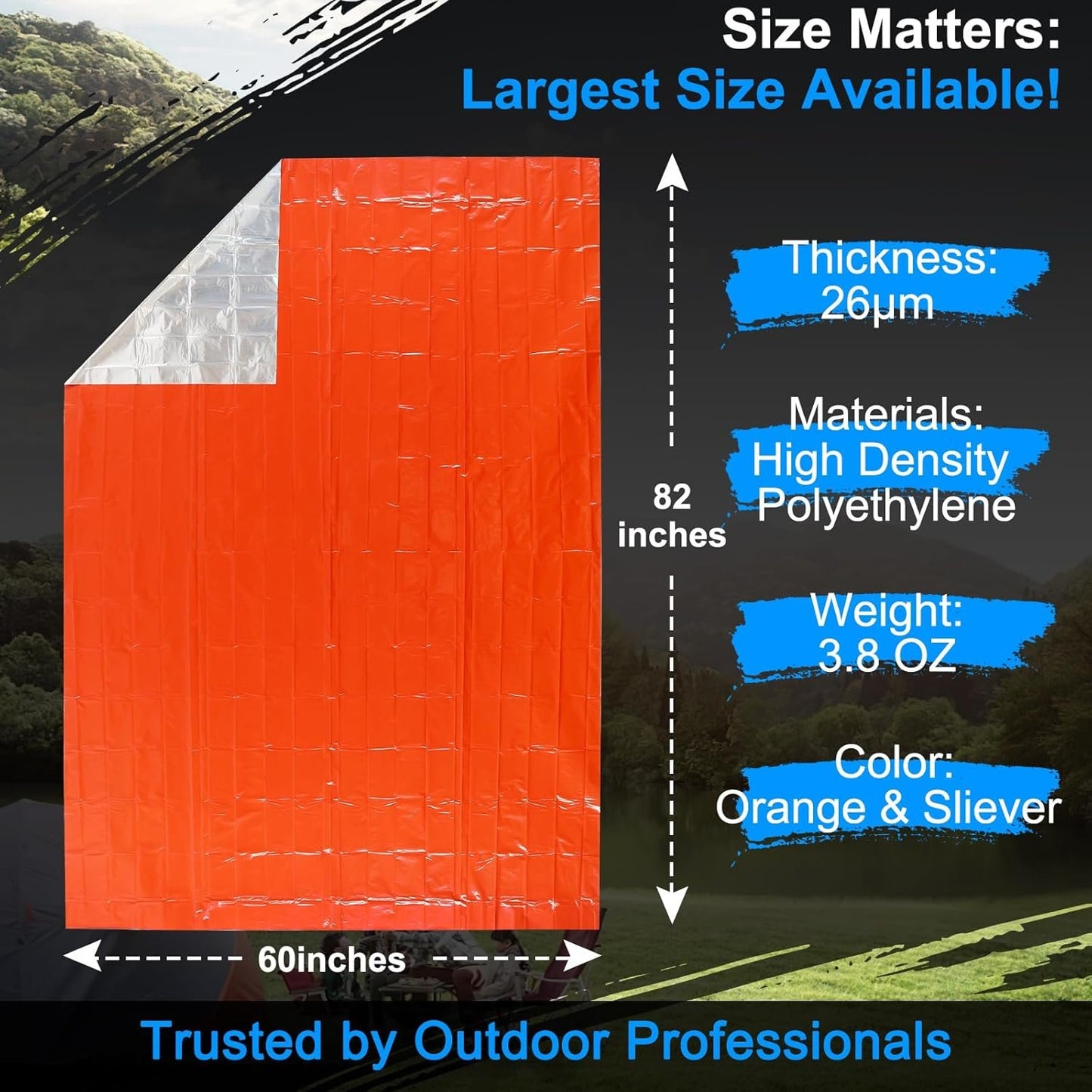 Terdemor Emergency Poncho (4 Pack), Emergency Blanket (2 Pack) with Mylar Blanket Liner, Much Larger and Thicker Survival Blanket