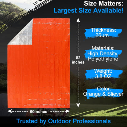 Terdemor Emergency Poncho (4 Pack), Emergency Blanket (2 Pack) with Mylar Blanket Liner, Much Larger and Thicker Survival Blanket