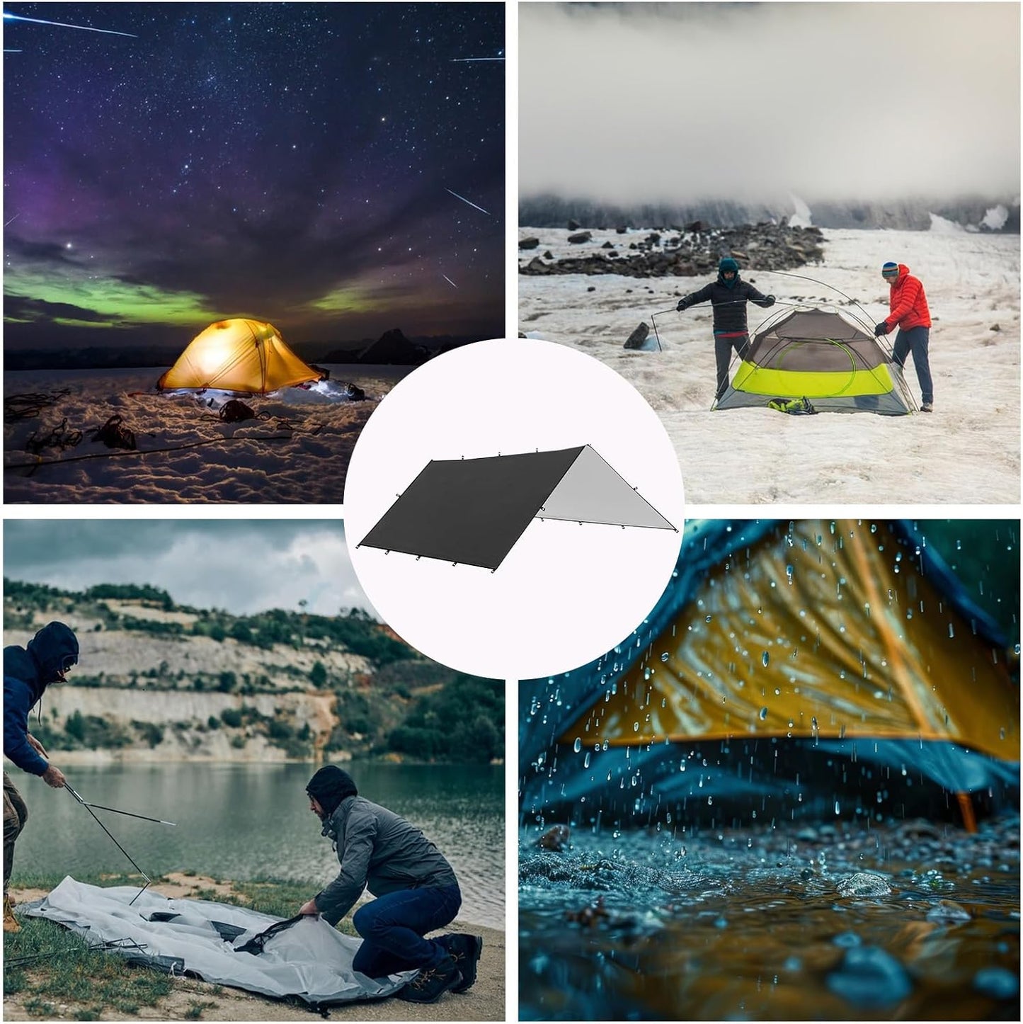 Lightweight Camping Shelter Tarp, Waterproof Outdoor Cover for Tent Ground Sheet, Hiking Travel Survival Gear for Climbing, Picnic, Backpacking Adventures, Black, 1 Set