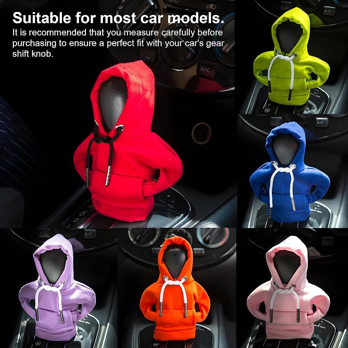 XINLIYA Car Gear Shift Cover, Fashionable Hoodie Automotive Gear Shift Knob Protector, Mini Winter Warm Sweater Shirt Gear Shift Knob Cover, Universal Christmas Vehicle Decor Accessories（Orange）