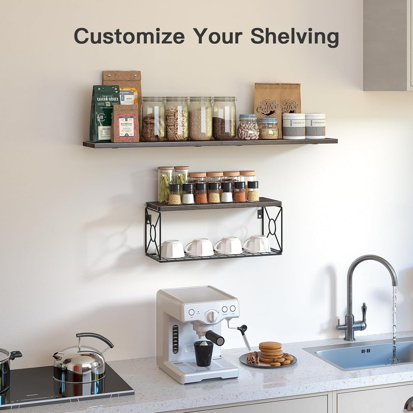 AMADA HOMEFURNISHING Bathroom Shelves with Storage Basket, Floating Shelves for Home Organization & Wall Decor, 3 Set Natural Wood Wall Shelf for Bathroom/Bedroom/Kitchen etc