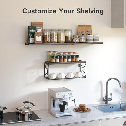 AMADA HOMEFURNISHING Bathroom Shelves with Storage Basket, Floating Shelves for Home Organization & Wall Decor, 3 Set Natural Wood Wall Shelf for Bathroom/Bedroom/Kitchen etc
