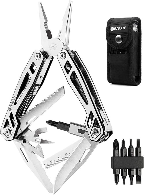 BIBURY Multitool Pliers, 21-in-1 Multi-Purpose Pocket Knife Pliers Kit, 420 Durable Stainless Steel Multi-Plier Multi-Tool for Survival, Camping, Hunting, Fishing and Hiking, Gift for Him