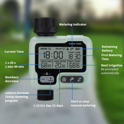 Johgee Garden Sprinkler Timer for Watering Garden Computer Watering IPX5 Automatic Water Timer Easy Control