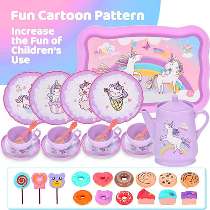 Astraio Unicorn Tea Party Set, 44PCS Pretend Plastic Teapot Set with Dessert, Carrying Case for Little Girls Age 3-12