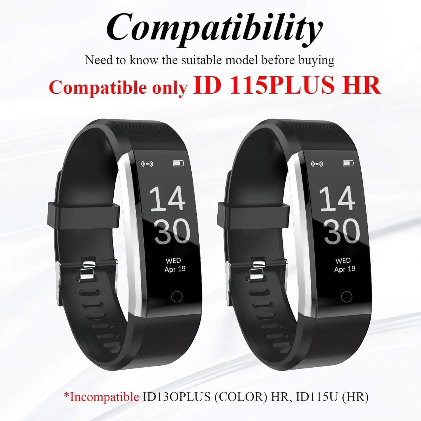 hoeslaw 2 Pcs Watch Bands Replacement for ID115plus HR, Very Fit Pro Activity Fitness Tracker Wrist Bands Set, Multicolor Veryfitpro Smart Watch Strap Replacements (2 Black)