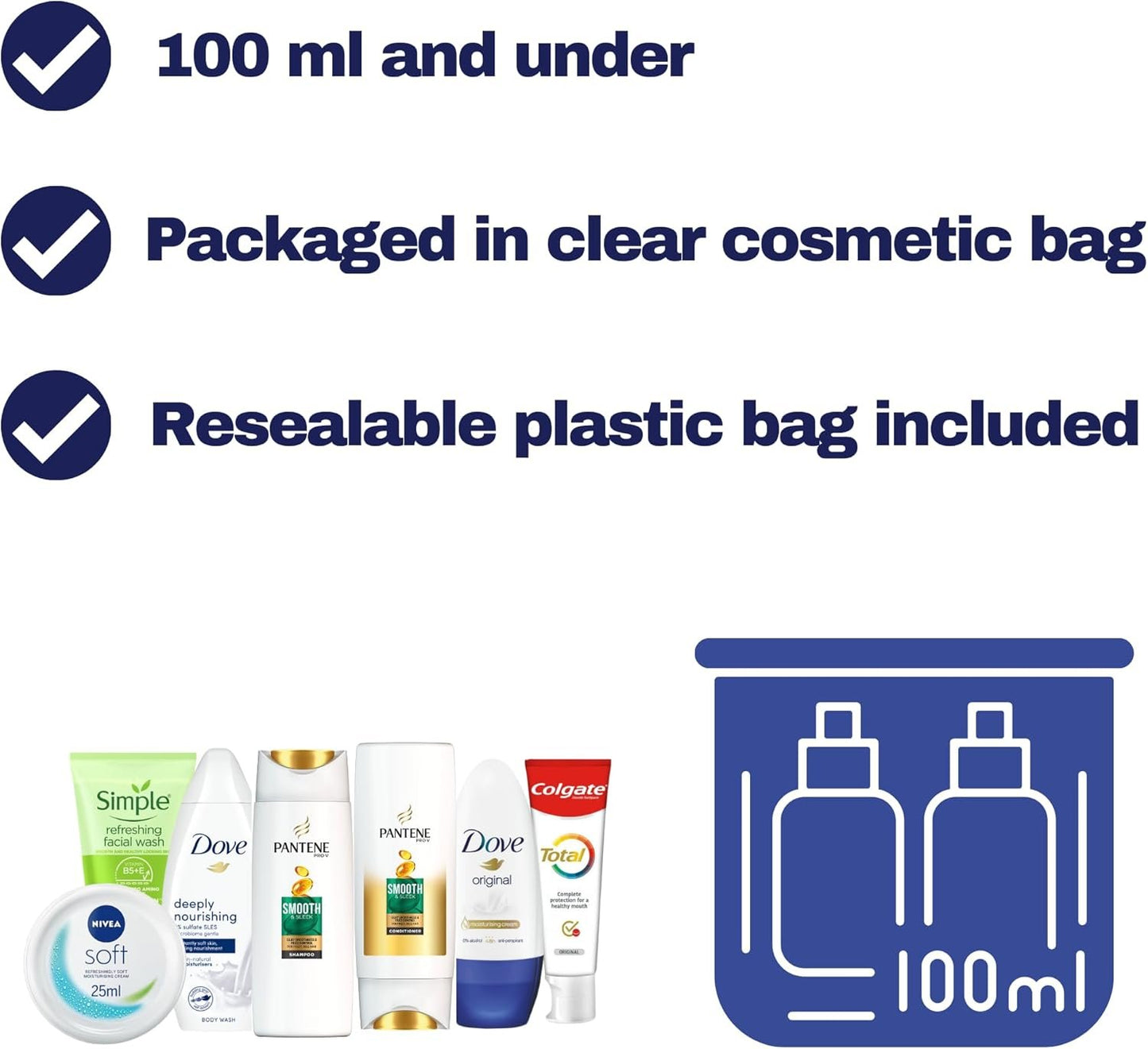 Travel Toiletries Set for Women - Mini Kit, Essentials for Hospital Stay, Maternity, Airport Security Approved Liquids - Clear