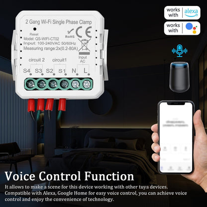 zolyet WiFi 2 Gang 80A Single Phase Clamp Solar PV Bidirectional Two Way Energy Meter Mobilephone APP Control t Transformer Schedule Timer Home Automation Multicolor Wifi 1 Gang Single Phase Clamp