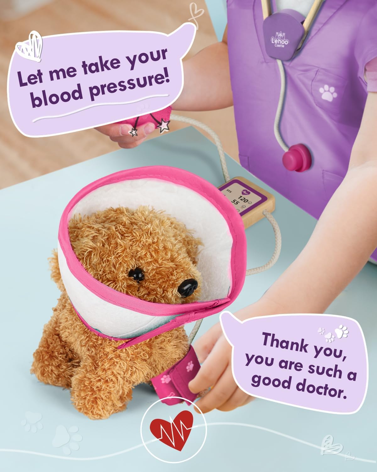 Lehoo Castle Kids Doctor Set, Pet Care Play Set, Vet Dog Pretend Play Doctor Kit Kids with Doctor Costume Doctor Bag Stethoscope, Role Play Set for 3 4 5 Year Boys Girls