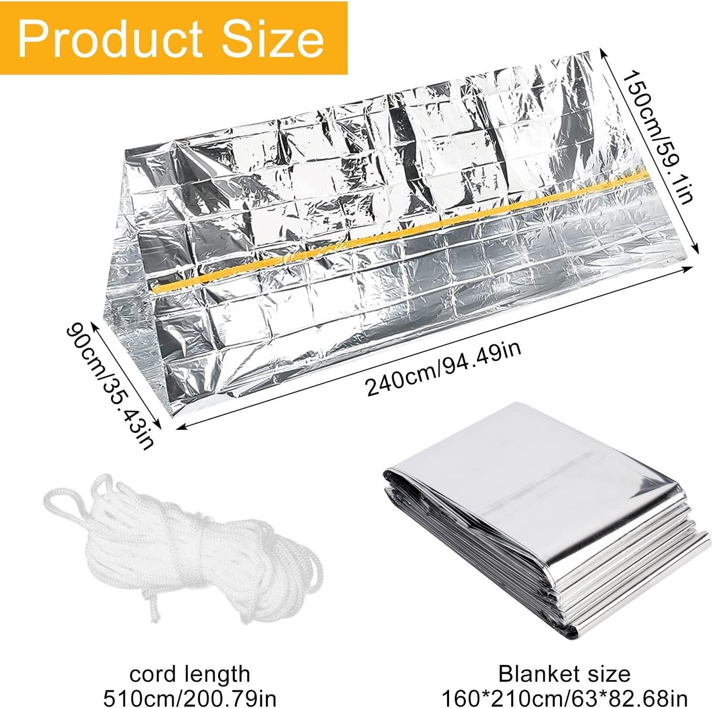 Vspek Emergency Survival Shelter Tent and Insulation Blanket Set - 1 Tent, 2 Blankets, Raincoat Tube, Survival Tarp for Hiking, Emergency Preparedness, Extreme Weather