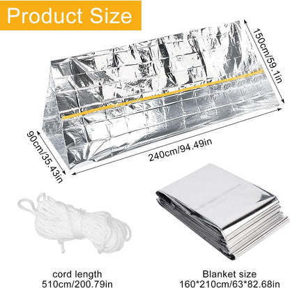 Vspek Emergency Survival Shelter Tent and Insulation Blanket Set - 1 Tent, 2 Blankets, Raincoat Tube, Survival Tarp for Hiking, Emergency Preparedness, Extreme Weather